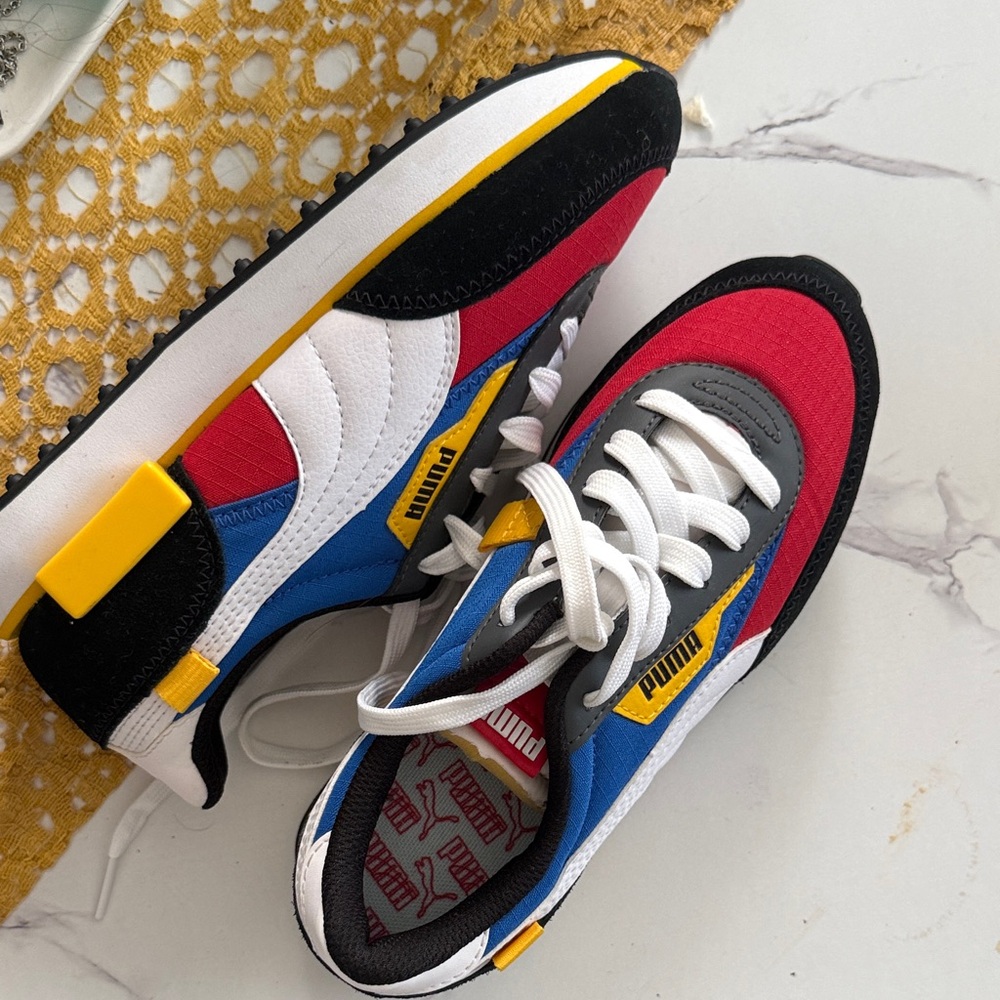 Brand new Puma Kids' Red, Blue, and Black Sneakers 4Y